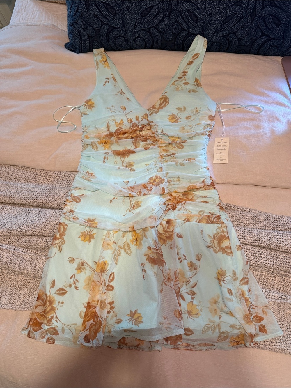 abercrombie kids Mint Floral Mini Dress with Yellow-Brown Blooms